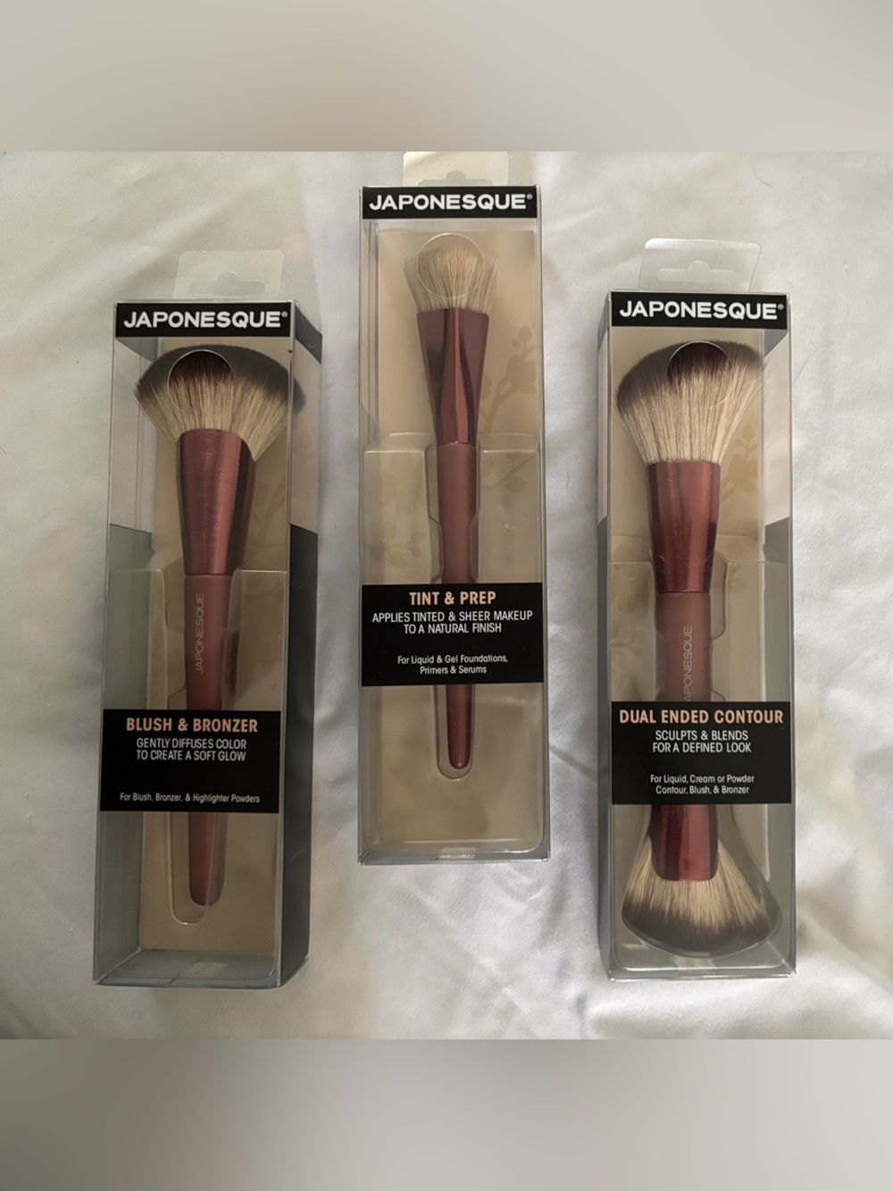 Japonesque Rose Gold Makeup Brush Trio - Pink Handles